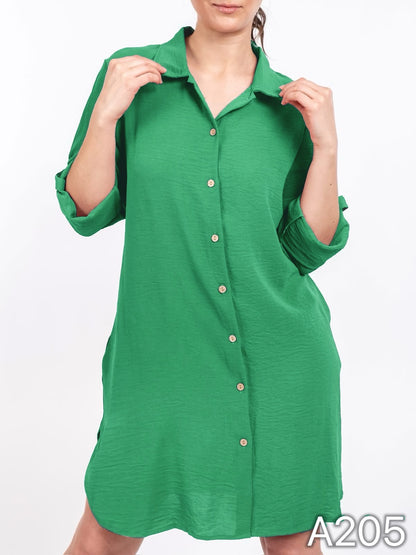 A205 - Vestido Liso con Boton y Bolsillo