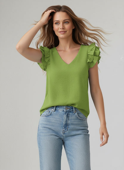 A206 - Polera Cuello V con Vuero