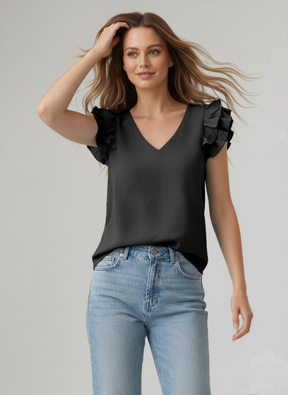 A206 - Polera Cuello V con Vuero