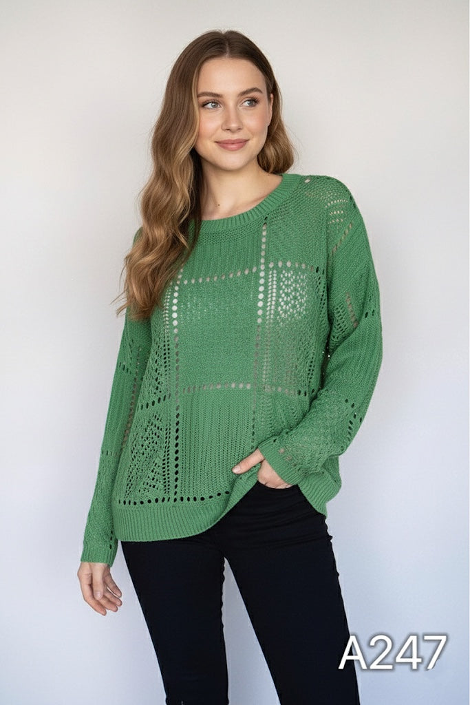 A247 - Sweater de Hilo con Cuello Redondo