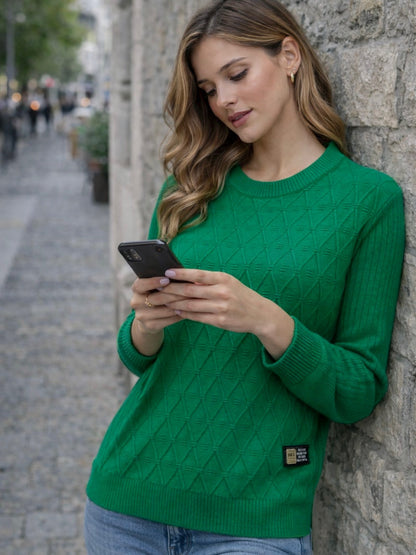 A278 - Sweater de Lana Cuello Redondo con Relieve: