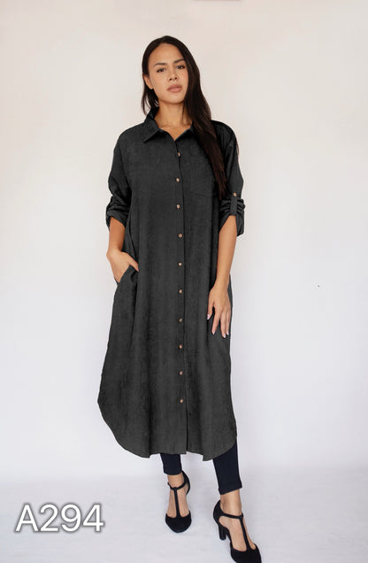 A294 - Vestido Camisón de Gamuza Sintética con Bolsillos