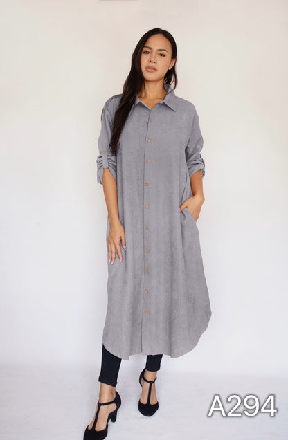 A294 - Vestido Camisón de Gamuza Sintética con Bolsillos