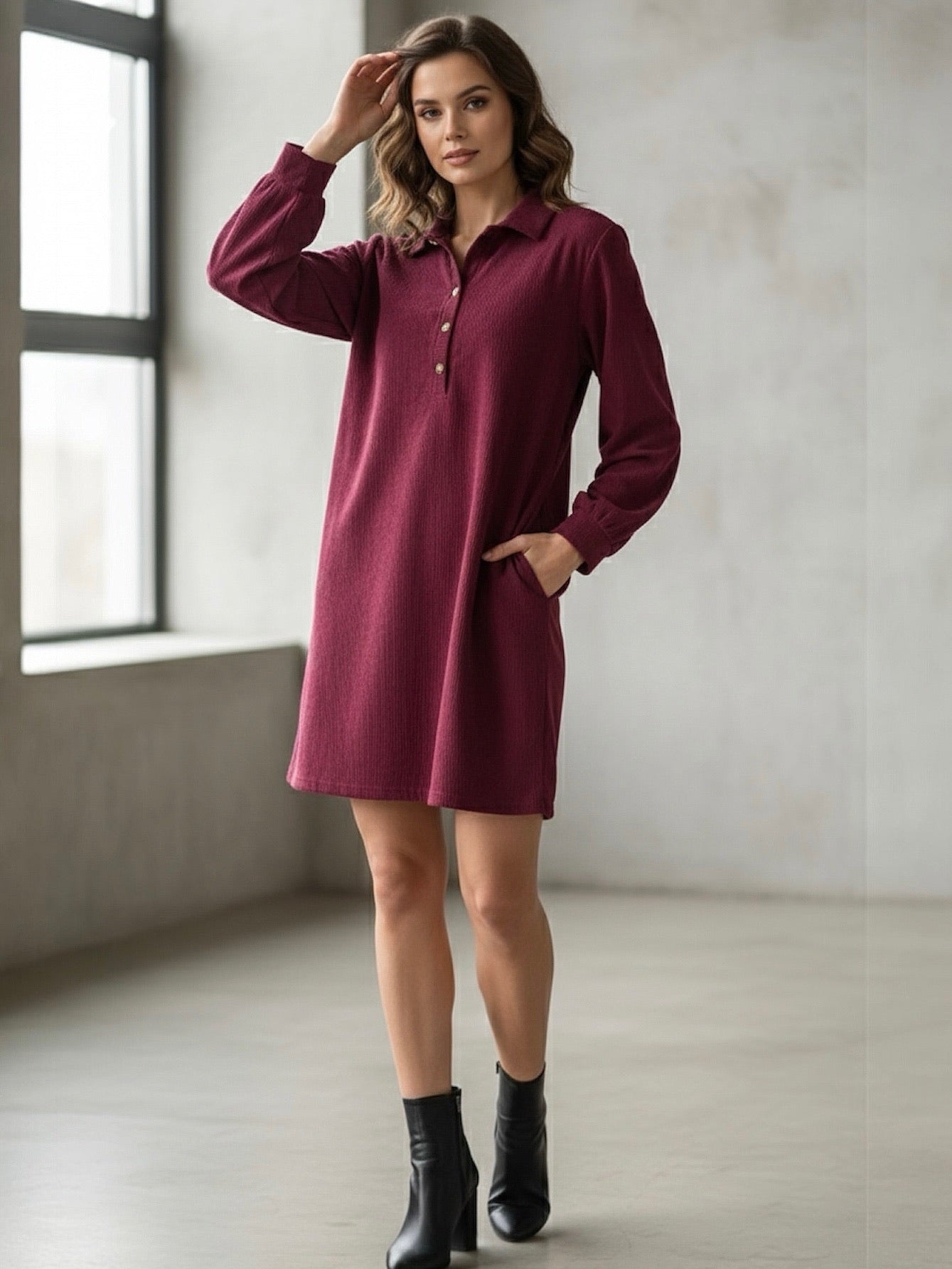 A414- Mini vestido tipo blusa de cotelé