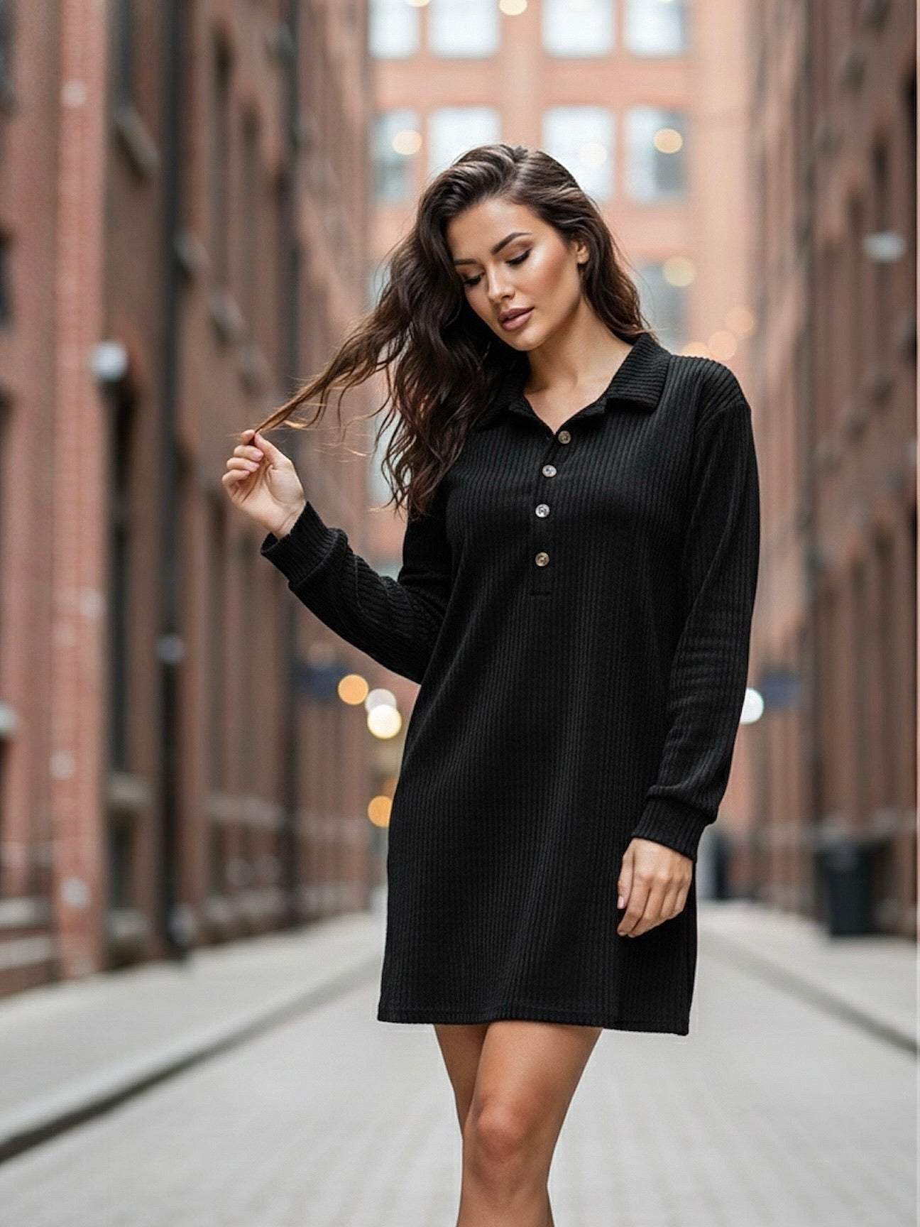 A414- Mini vestido tipo blusa de cotelé