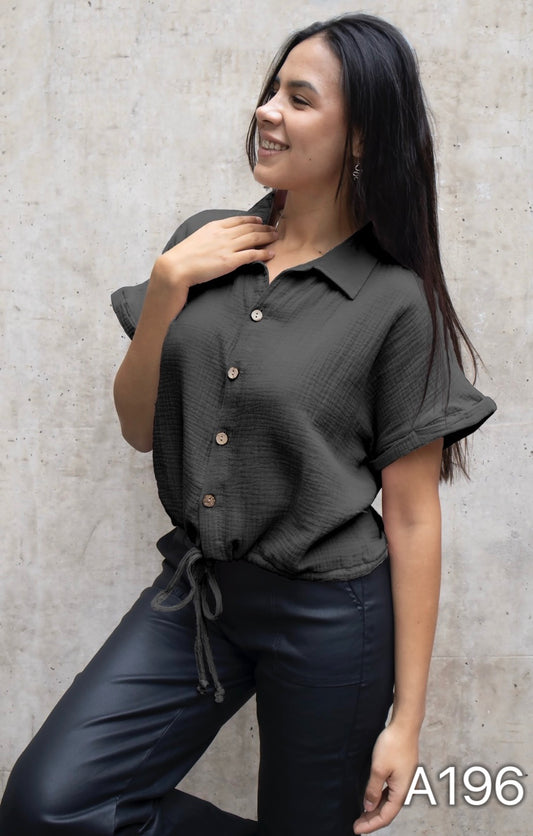 A196 - Blusa Crop Lino