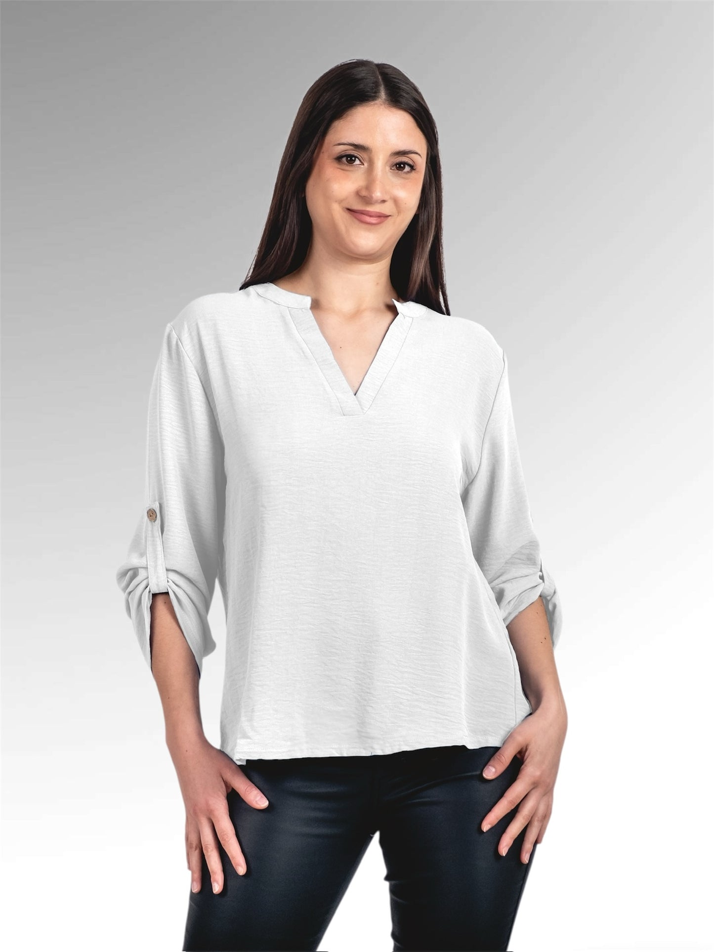 A327- Polera Manga Larga Ajustable 3/4 con Cuello Mao