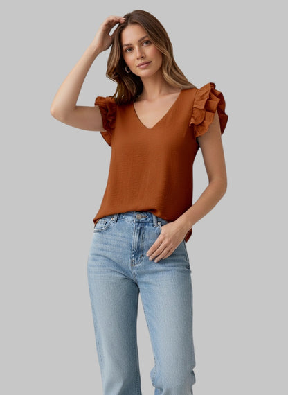 A206 - Polera Cuello V con Vuero