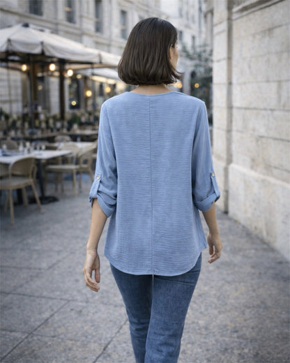 A329- Blusa de Manga Larga Ajustable a 3/4, con Cuello Redondo