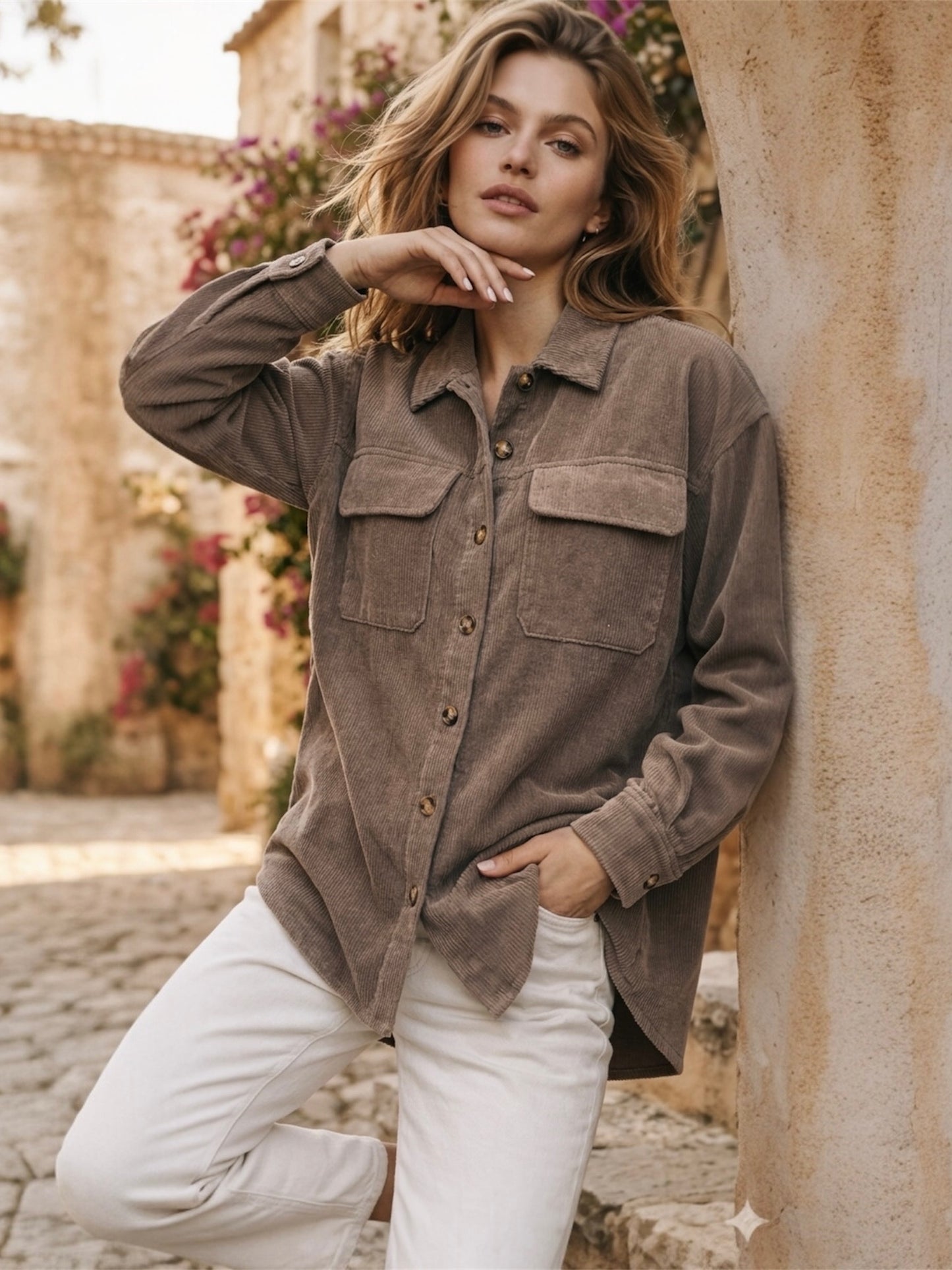 A60 - Camisa Cotelé Manga Larga Mujer