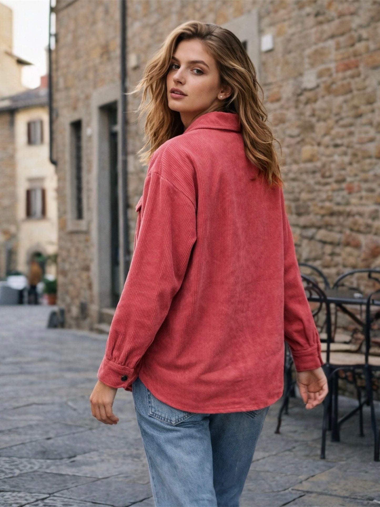 A60 - Camisa Cotelé Manga Larga Mujer