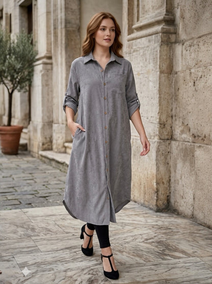 A294 - Vestido Camisón de Gamuza Sintética con Bolsillos