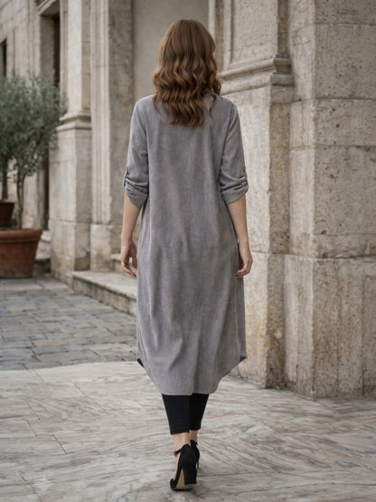 A294 - Vestido Camisón de Gamuza Sintética con Bolsillos