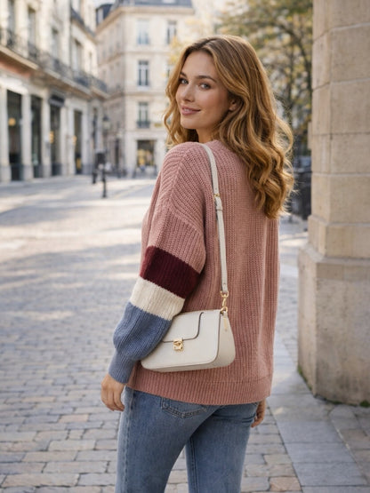 2563 - Sweater Cuello V Con Colores En Las Mangas